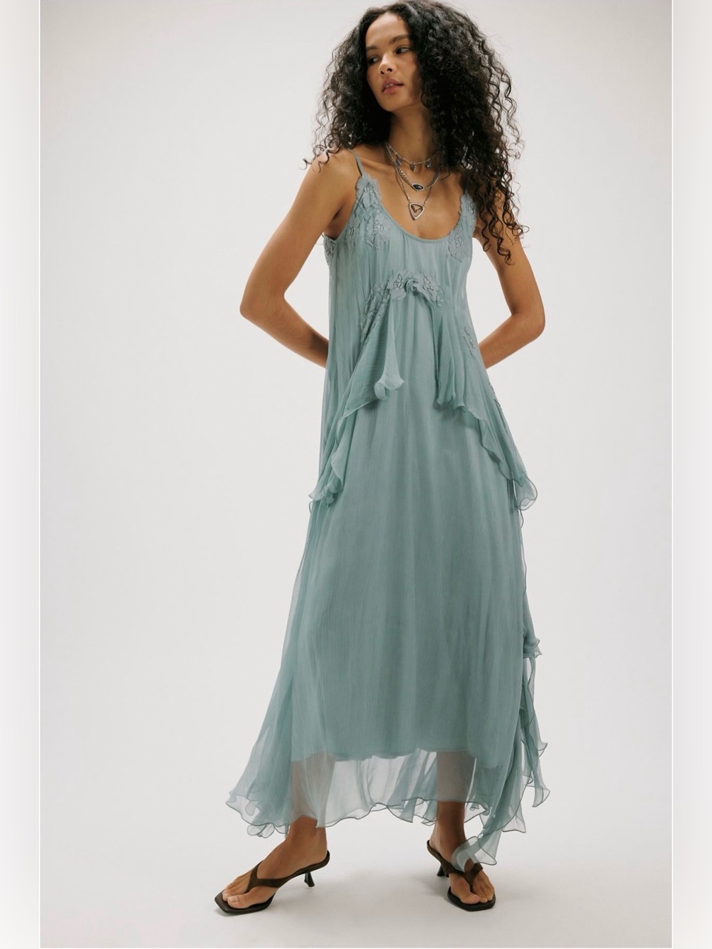 Free People Nigel Preston Floating Angel Chiffon Maxi Dress - Stormy Sea